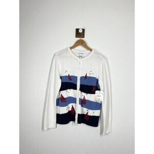 Breckenridge Vintage Embroidered Nautical Cardigan Sweater Medium M Sailboats